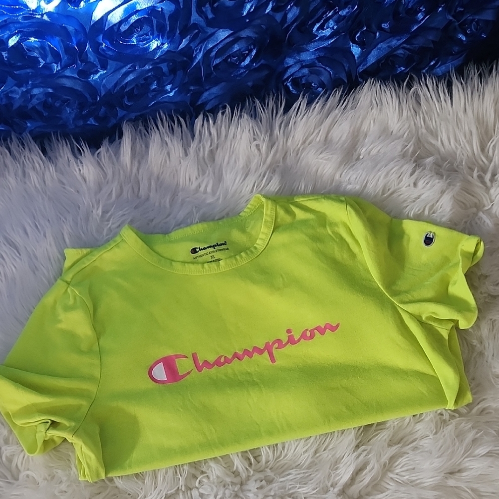 Champion Kids Bright Yellow Tee with Pink Logo